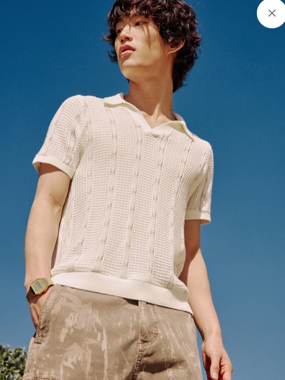 Hollister Cream Cable Knit Short-Sleeve Polo